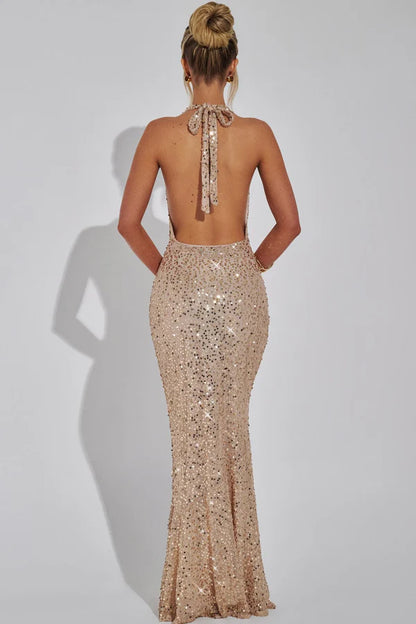 OKBBN Charm and Sparkling Mermaid Low V-neck Bareback Sleeveless Glitter Bareback Ball Dress