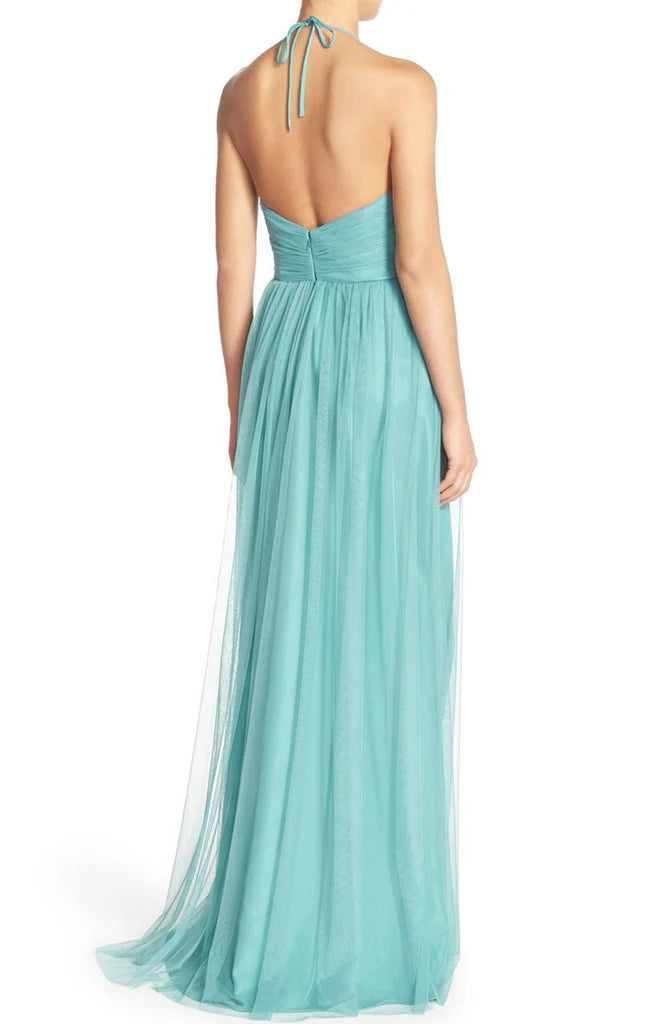OKBBN V-neck chiffon long ball gown with suspenders