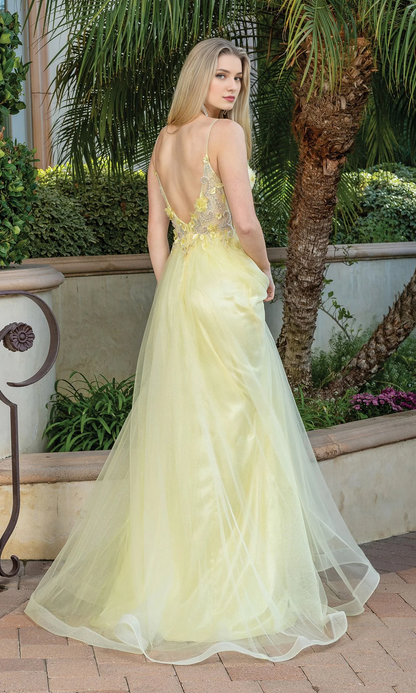 OKBBN Long A-line Chiffon Flower Ball Dress