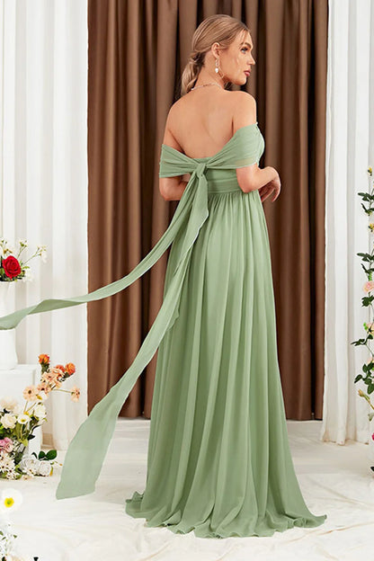 OKBBN A-line chiffon off shoulder backless evening gown