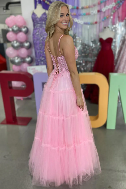OKBBN A-line thin shoulder strap chiffon long ball gown