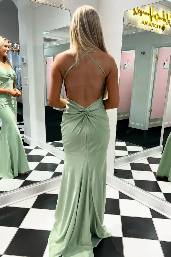 OKBBN minimalist casual mermaid V-neck slim shoulder strap sleeveless pleated ball gown
