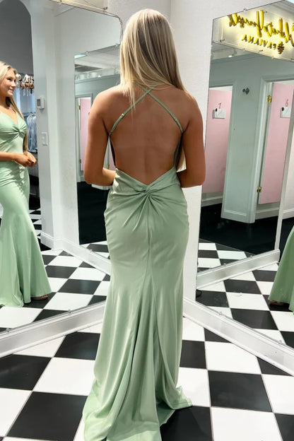 OKBBN minimalist casual mermaid V-neck slim shoulder strap sleeveless pleated ball gown