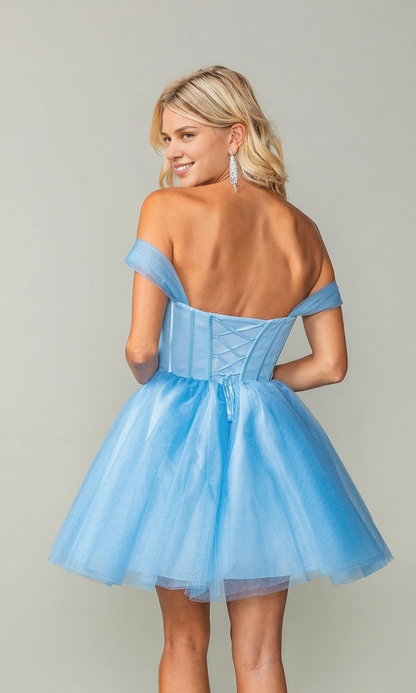 OKBBN off shoulder short tight corset with belt cuffs Homecoming Dresses