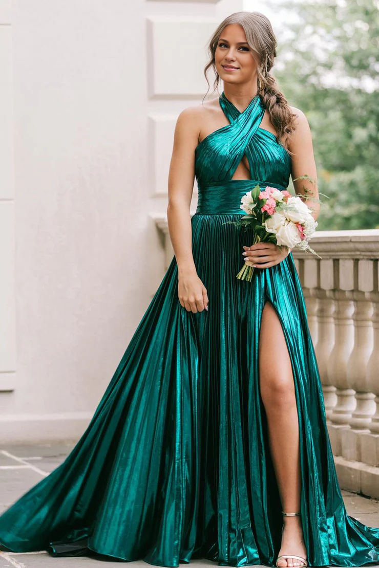 OKBBN charming A-line backless satin slit dance dress