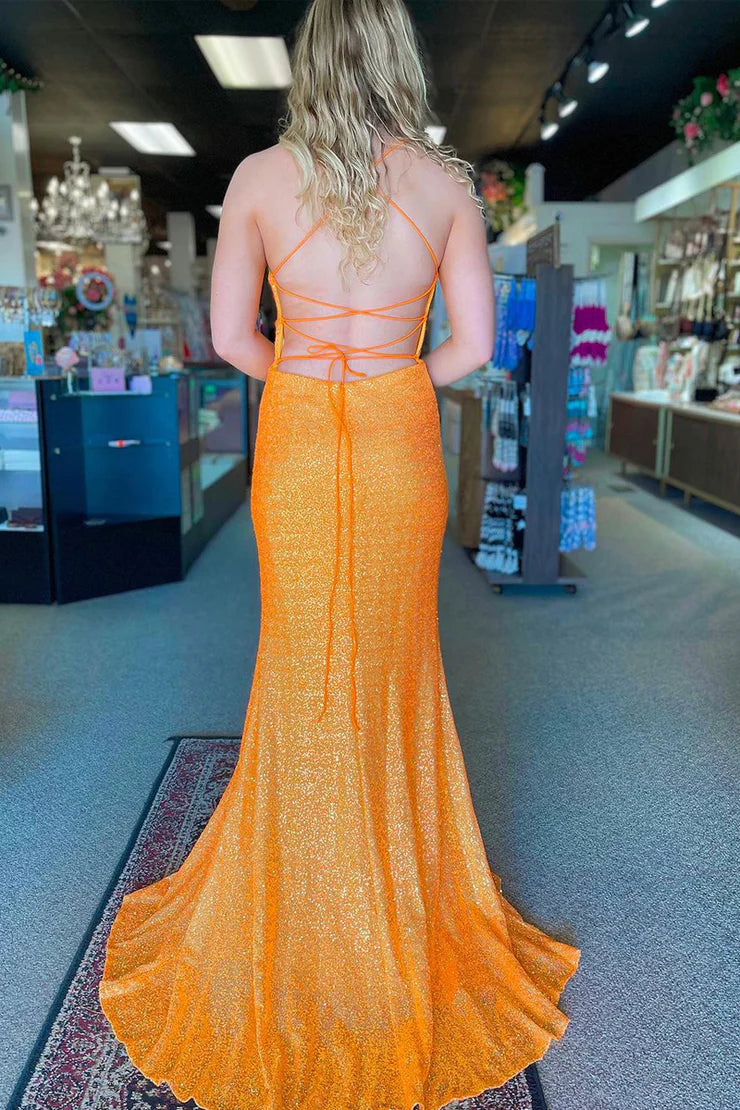 OKBBN Mermaid V-neck Sparkling Long Ball Dress