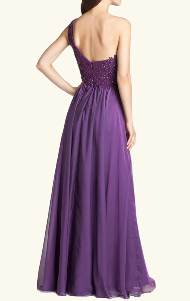 OKBBN Elegant One Shoulder Lace Chiffon Long Ball Dress