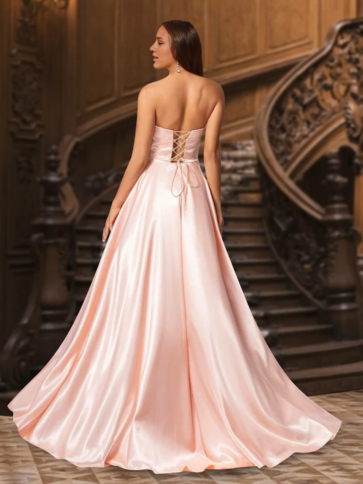 OKBBN A-line princess style off shoulder sleeveless and floor length evening gown