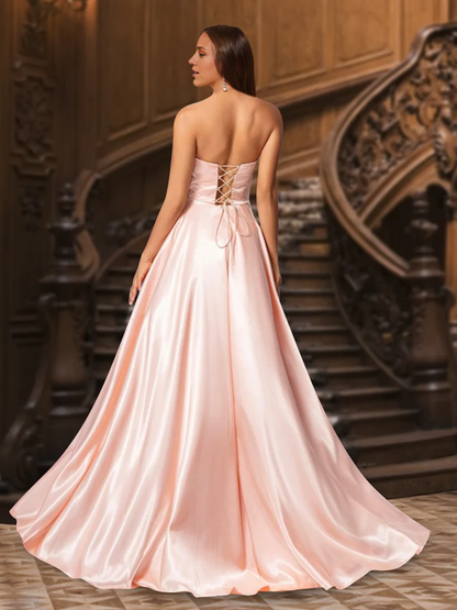 OKBBN A-line princess style off shoulder sleeveless and floor length evening gown