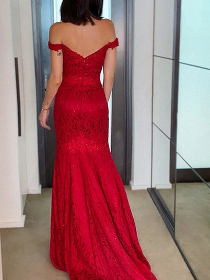 OKBBN tight straight tube off shoulder sleeveless lace ruffle dance dress