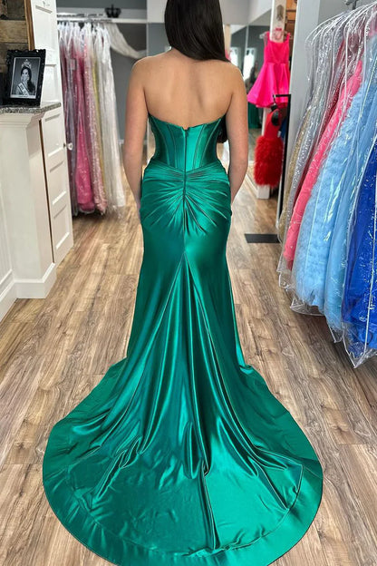 OKBBN Fashion Mermaid Sweetheart Satin Long Split Ball Dress