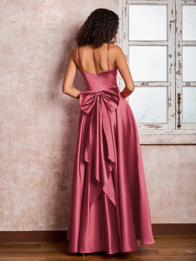 OKBBN Square Neck Thin Strap Satin Bridesmaid Dress