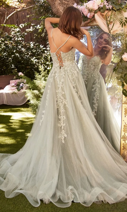 OKBBN V-neck slim shoulder strap long sparkling chiffon ball gown