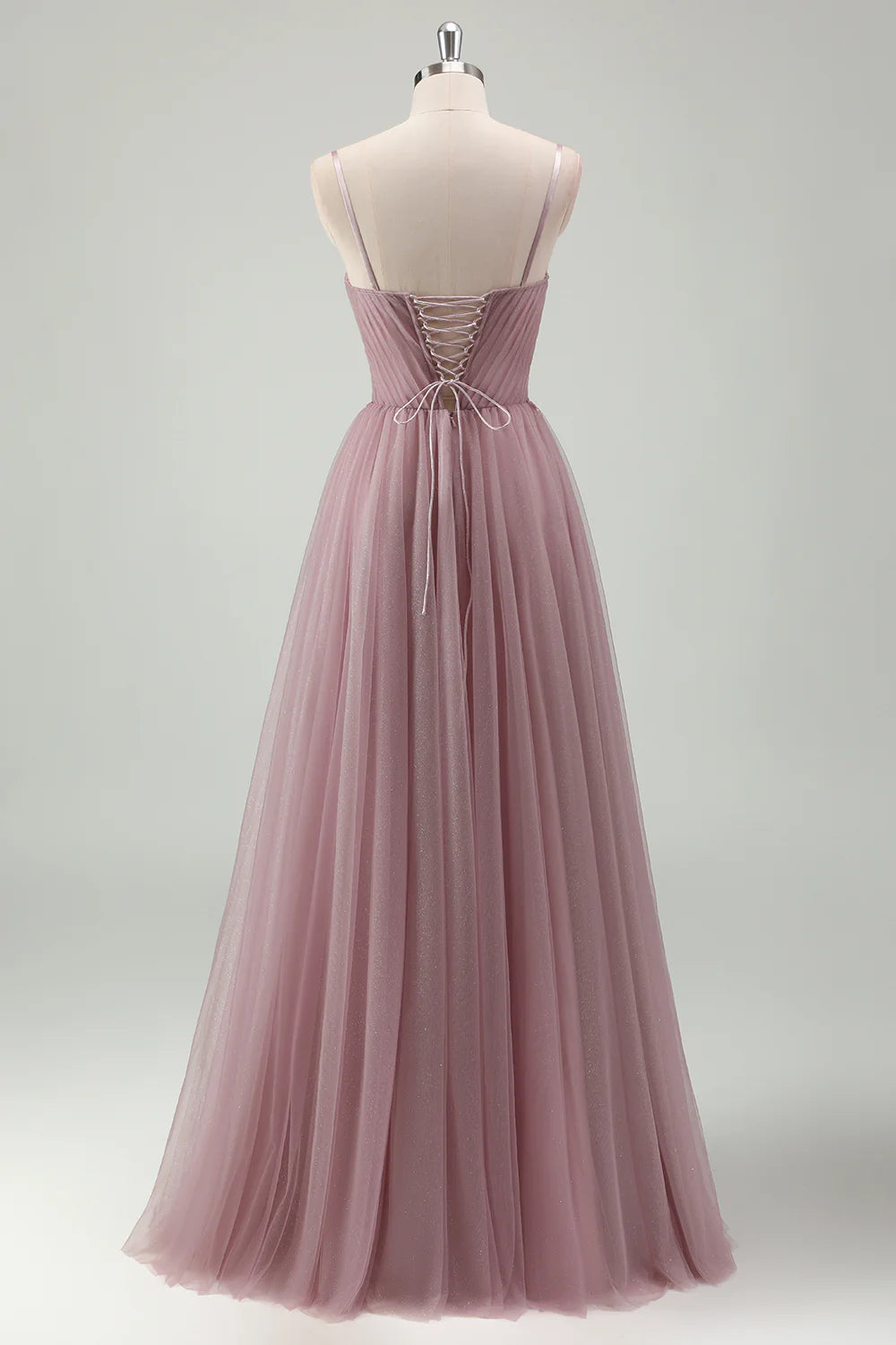 OKBBN decal A-line thin shoulder strap pleated long ball gown