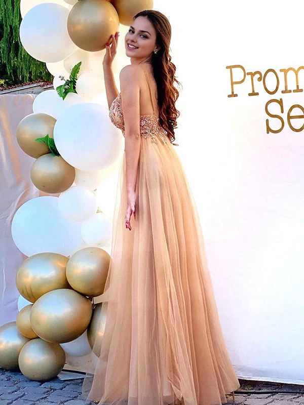 OKBBN A-line elegant chiffon thin shoulder strap sleeveless bead decoration and ballroom dress