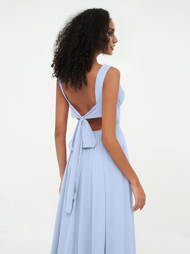 OKBBN Pocket V-neck Chiffon Bridesmaid Dress