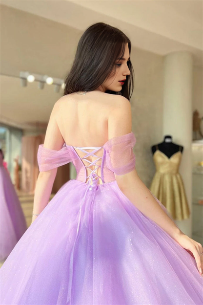 OKBBN elegant off shoulder lace up chiffon long ball gown