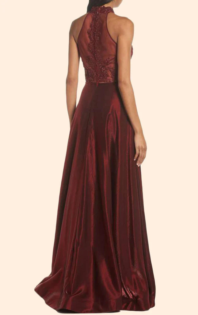 OKBBN backless high neck lace long formal ball dress