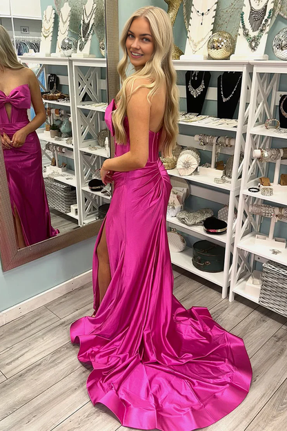 OKBBN Cute Mermaid Off Shoulder Satin Split Ball Dress