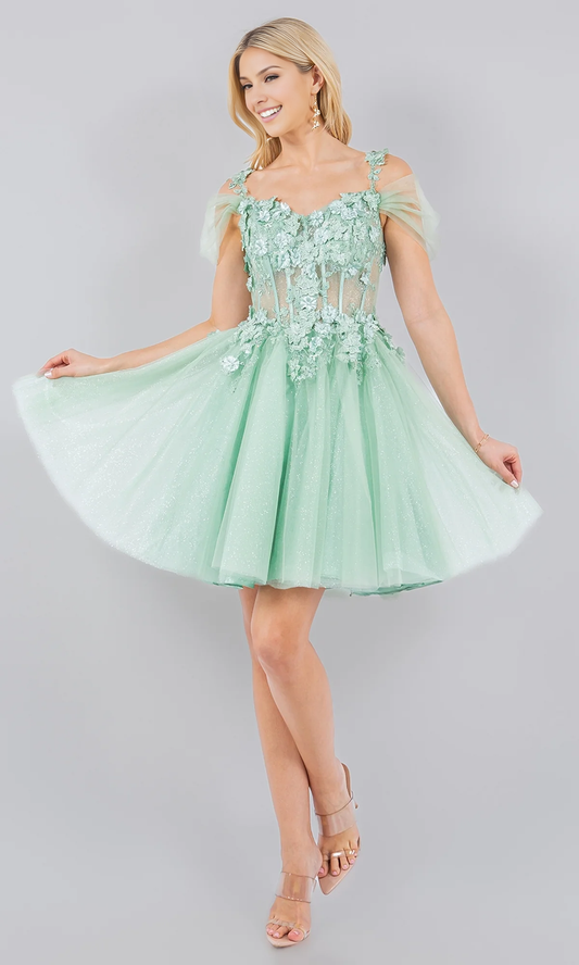 OKBBN short floral sequin sheer sheer sheer tight corset floral multi-layer skirt back to school dress