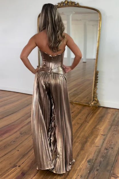 OKBBN Fairy A-line Sweetheart Brown Folded Satin Long Split Ball Dress