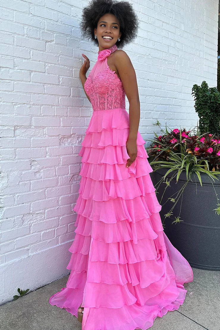 OKBBN Cute Tight Bareback Chiffon Cake Ball Dress