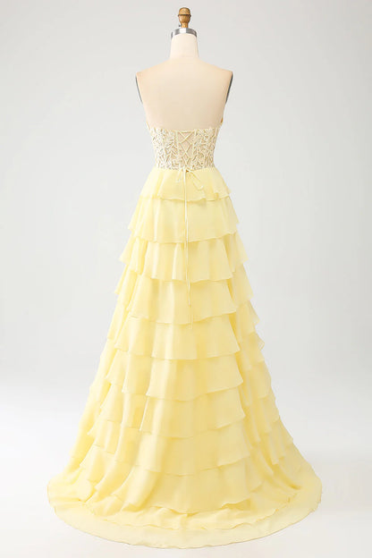 OKBBN A-line Sweetheart Layered Corset Long Ball Dress