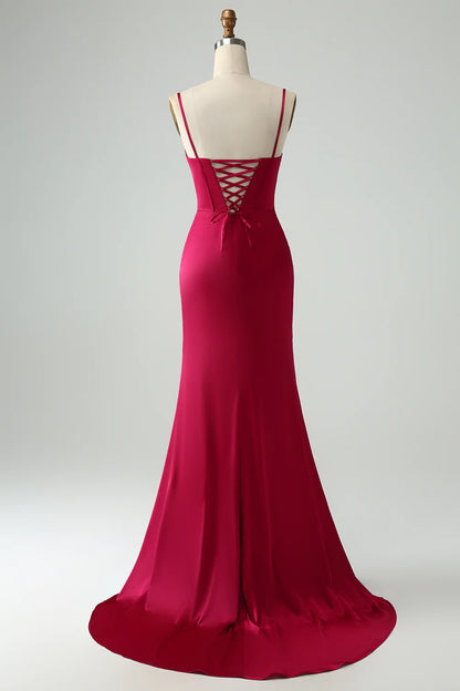 OKBBN mermaid slim shoulder strap pleated slit dance dress