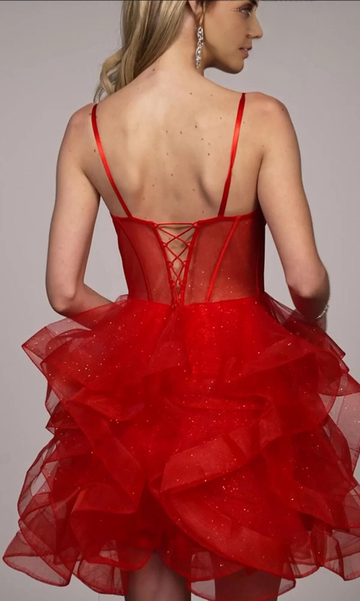 OKBBN see through tight corset with multi-layer sheer and ruffled edges Homecoming Dresses