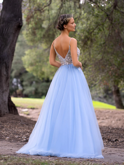 OKBBN deep V-neck applique and lace chiffon dance dress
