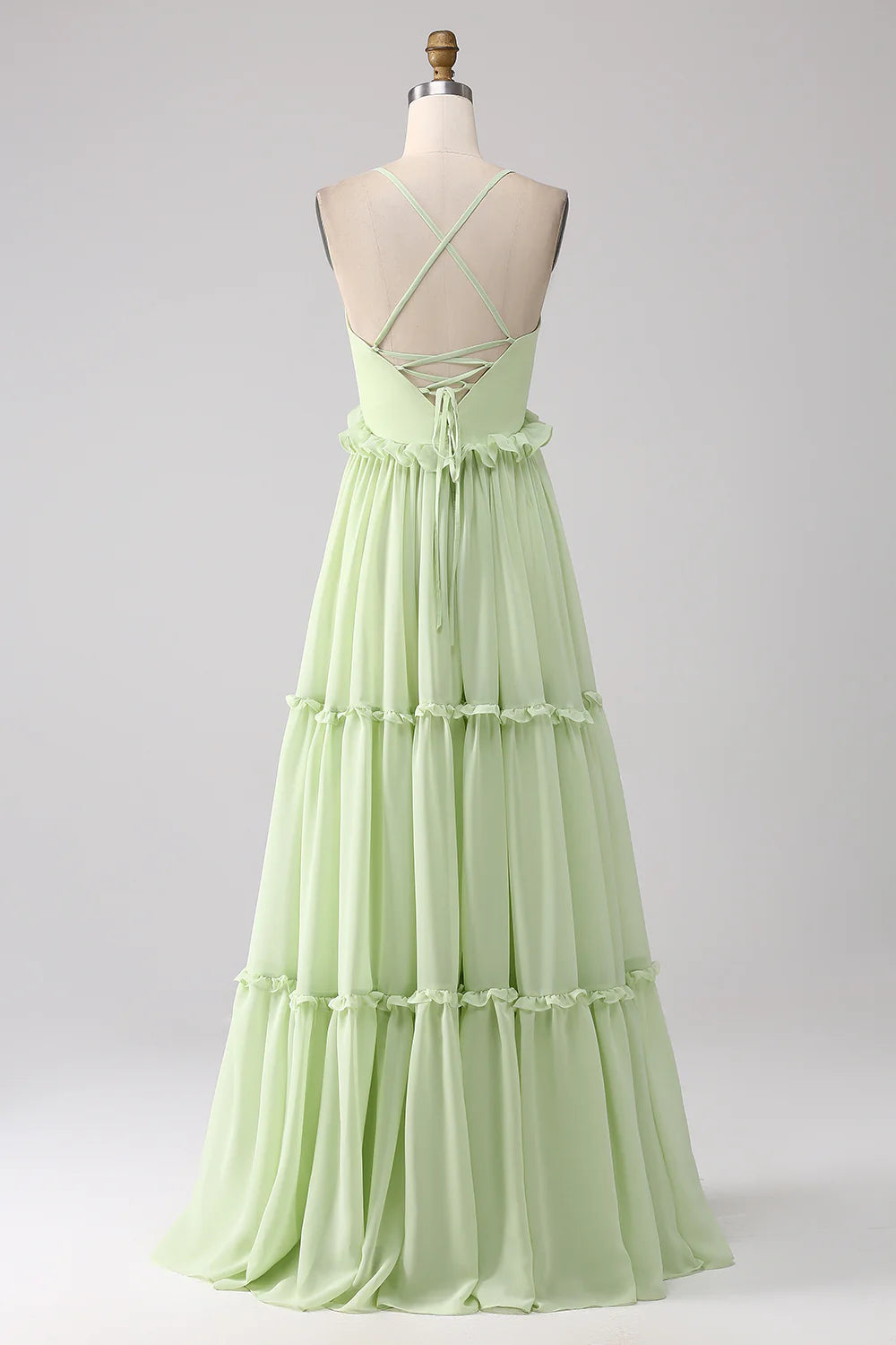 OKBBN ruffled A-line lace bridesmaid dress