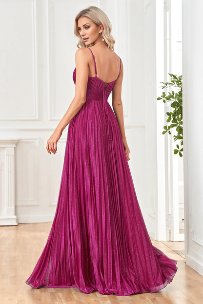 OKBBN A-line thin shoulder strap pleated long ball gown