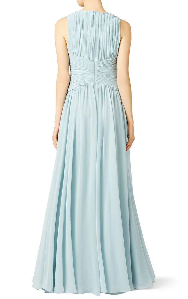 OKBBN Simple Strap V-neck Chiffon Ball Dress