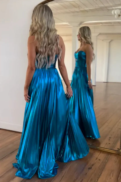 OKBBN casual minimalist A-line off shoulder sleeveless pleated ball gown