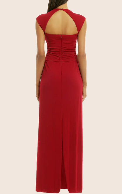 OKBBN V-neck Knitted Formal Ball Dress with Sleeves
