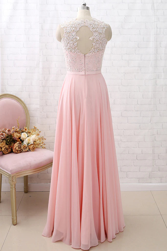 OKBBN Strap Lace Chiffon Long Formal Ball Dress