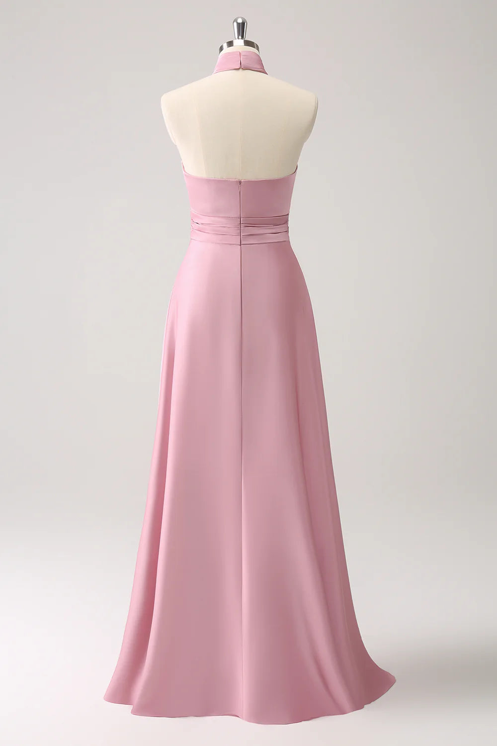 OKBBN A-line backless pleated floral satin slit long ball gown