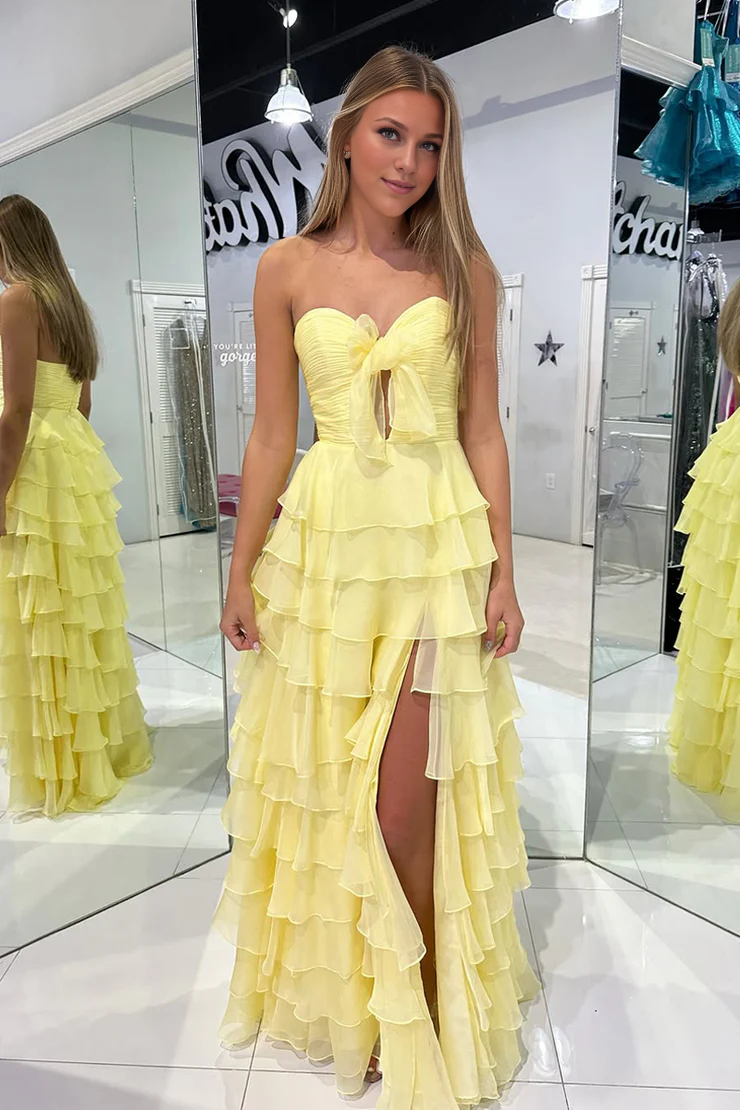 OKBBN Elegant A-Shape Sweetheart Lock Hole Chiffon Layered Ball Dress