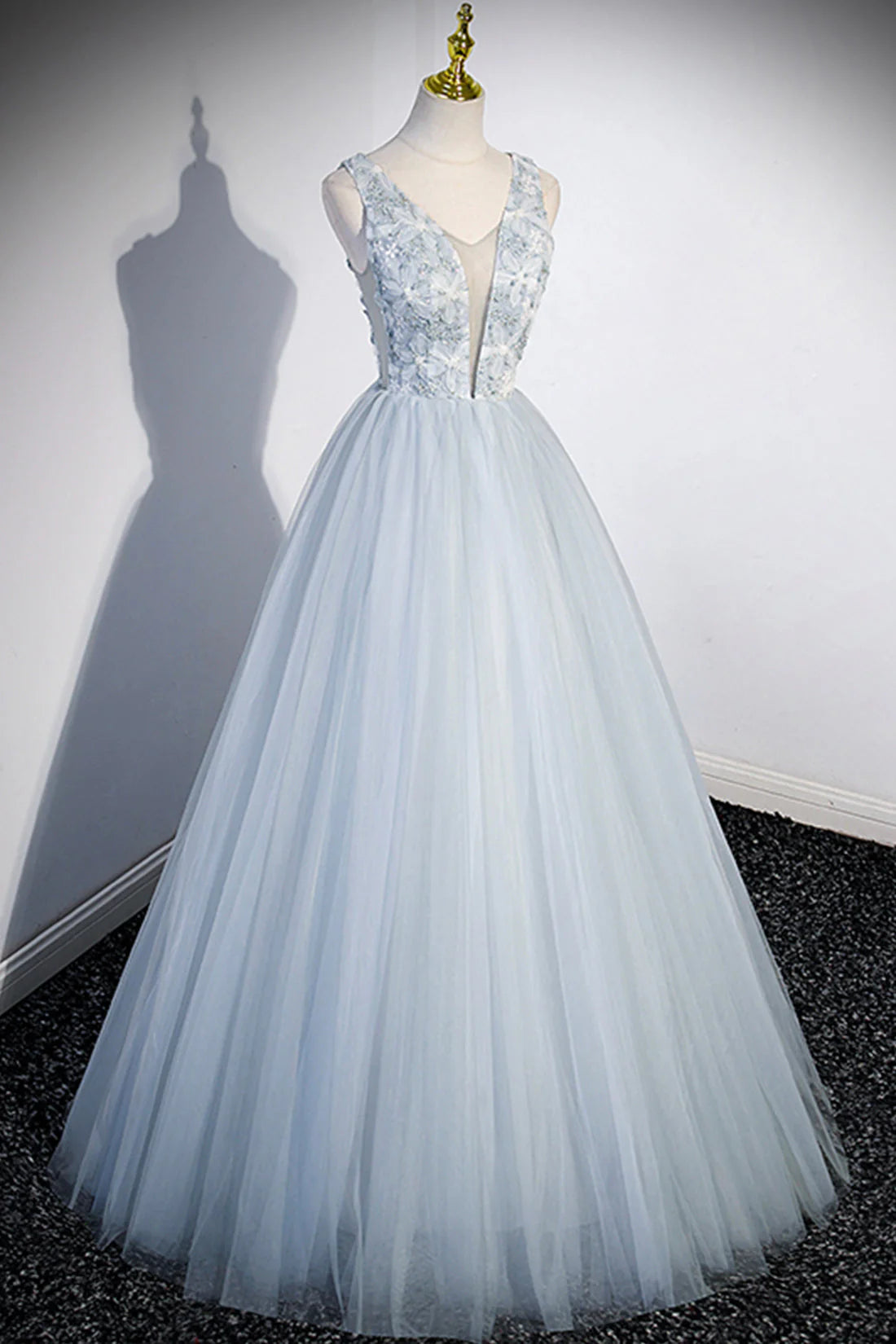 OKBBN elegant and cute V-neck chiffon long ball dress