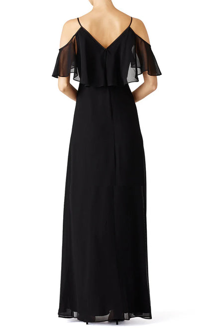 OKBBN V-neck off shoulder chiffon long and simple ball dress