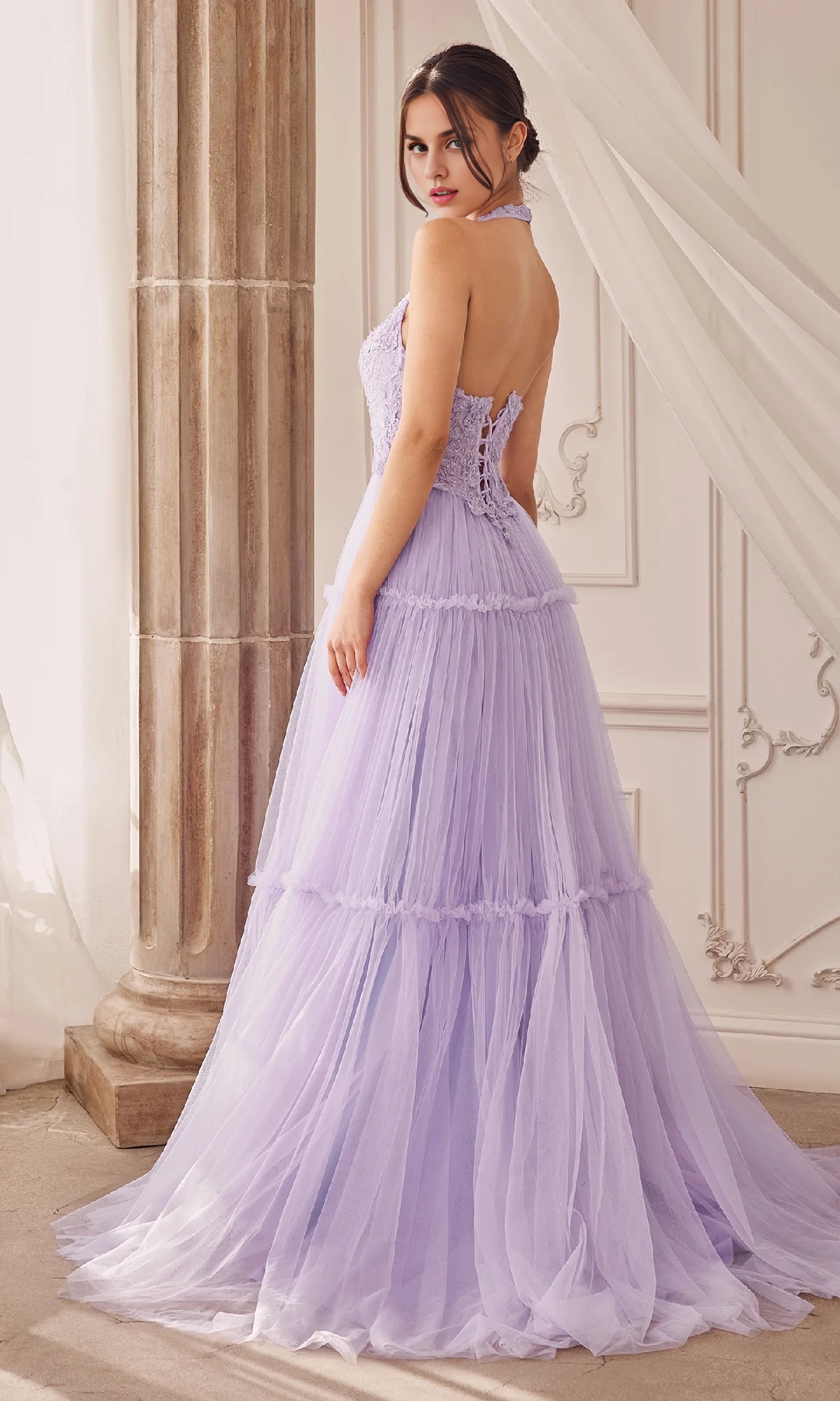 OKBBN Elegant Lace Strap Long A-line Ball Dress