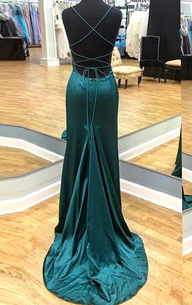 OKBBN Strap Mermaid Satin Long Formal Ball Dress