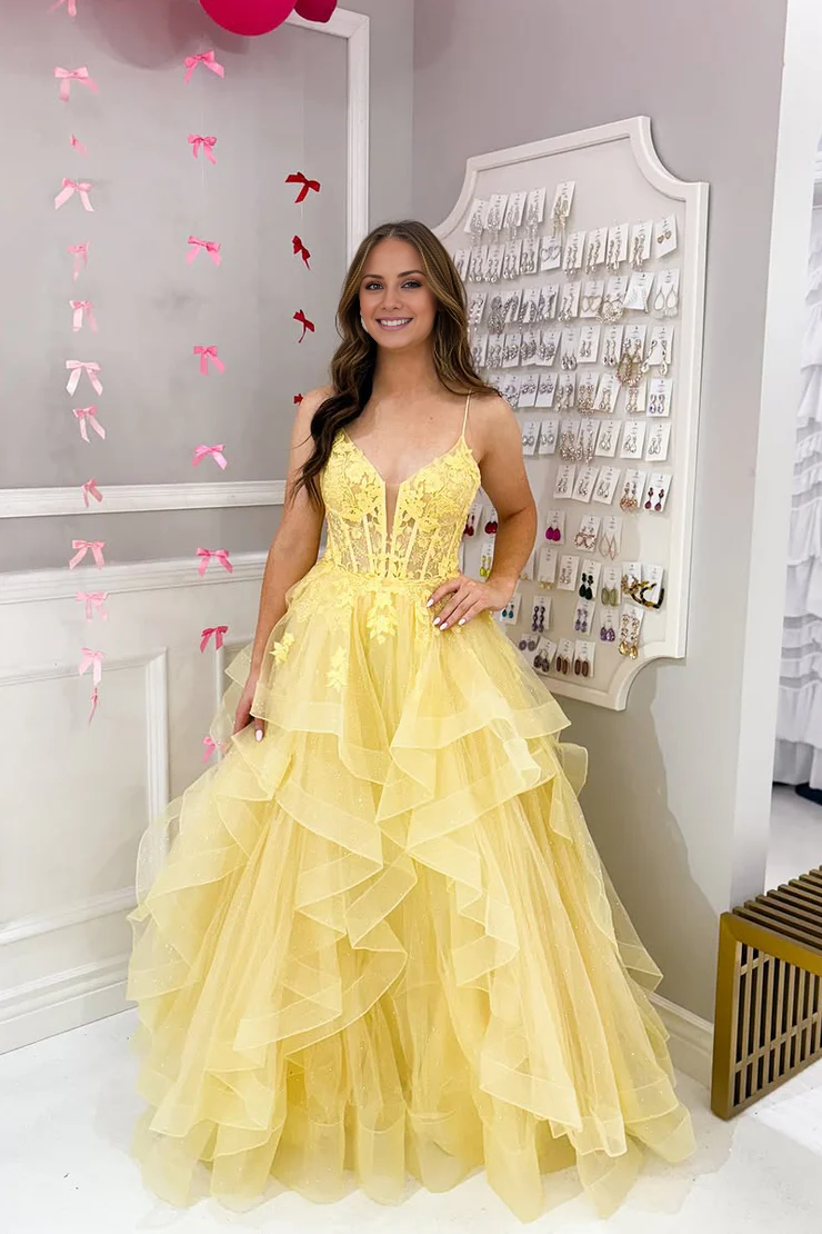 OKBBN Fairy A-line V-neck chiffon ruffled ball gown