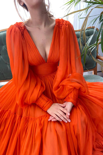 OKBBN Chiffon and Ground Long Sleeve Ball Dress