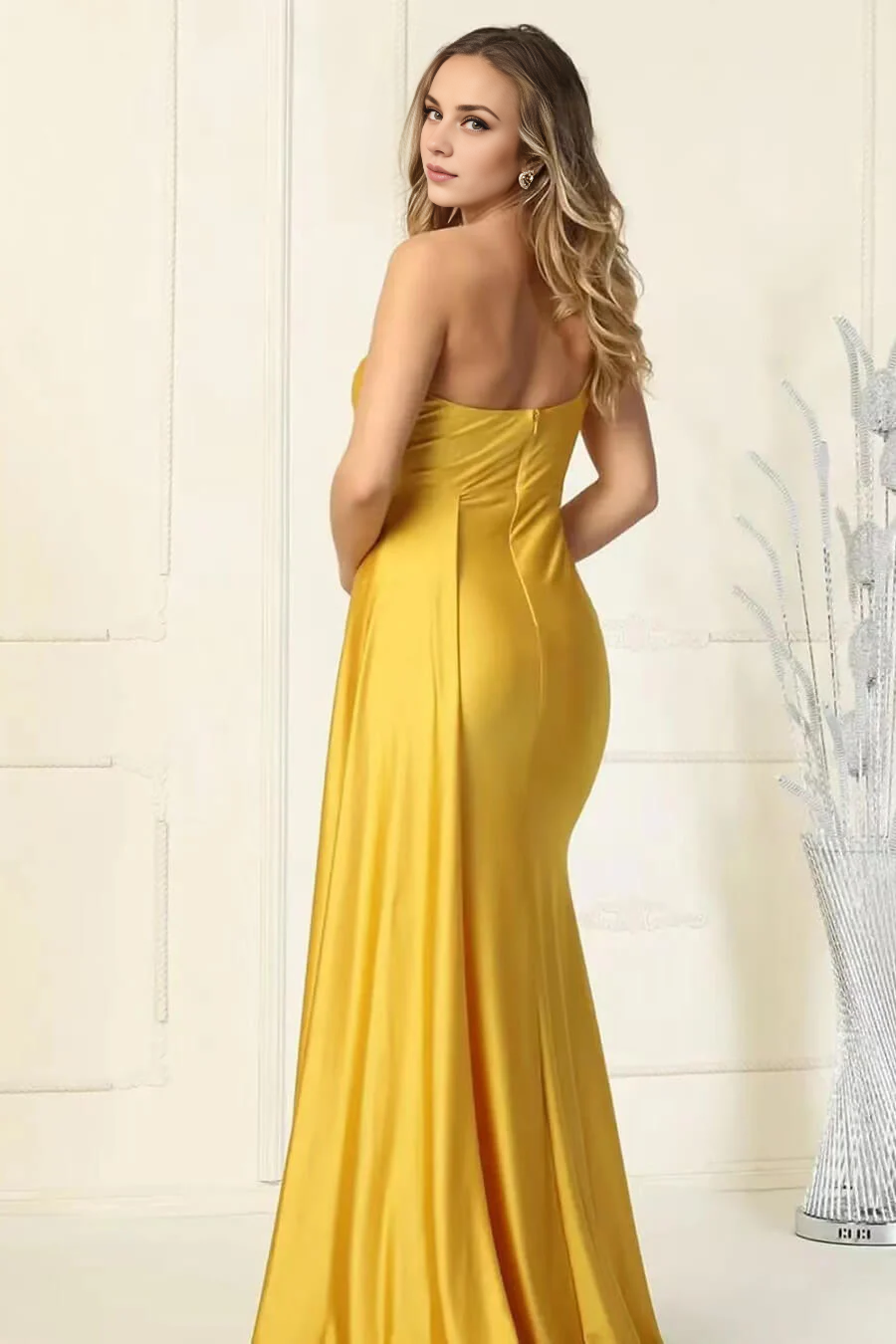 OKBBN Elegant Mermaid Long One Shoulder Ruffle Ball Dress