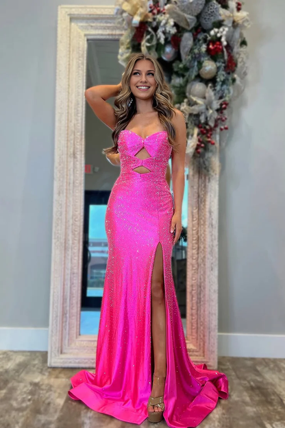OKBBN Cute Mermaid Sweetheart Satin Long Split Ball Dress