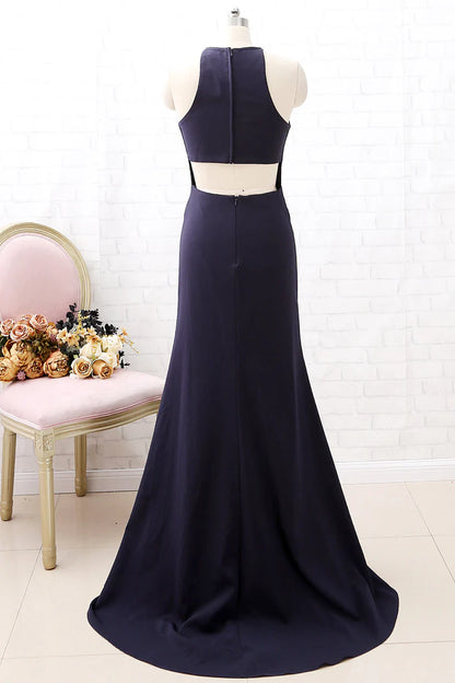 OKBBN backless round neck formal simple ball dress with slit
