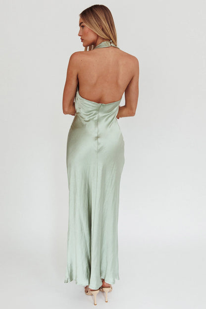 Gorgeous scarf style backless satin back zipper bridesmaid dress