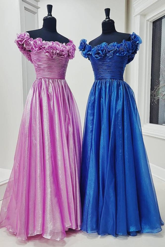 OKBBN A-line off shoulder satin ball gown