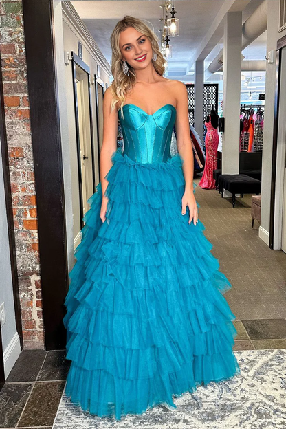 OKBBN Princess Sweetheart Layered Chiffon Long Ball Dress